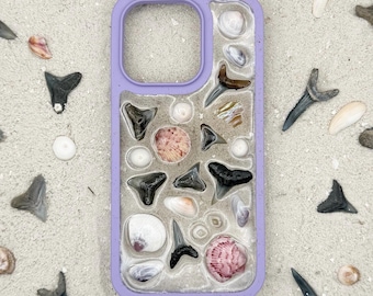 iPhone 16 Pro Handmade Shark Tooth Sea Shell iPhone Case / recycled plastic / seashell phone case / Fossilized Shark Teeth / Ocean