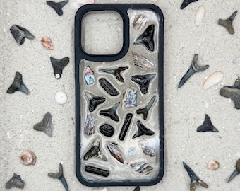 iPhone 16 Pro Max Handmade Shark Tooth Sea Shell iPhone Case / recycled plastic / seashell phone case / Fossilized Shark Teeth / Ocean