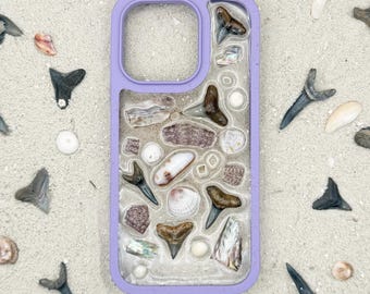 iPhone 16 Pro Handmade Shark Tooth Sea Shell iPhone Case / recycled plastic / seashell phone case / Fossilized Shark Teeth / Ocean