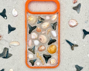iPhone 17 Air Handmade Shark Tooth Sea Shell iPhone Case / recycled plastic / seashell phone case / Fossilized Shark Teeth / Ocean