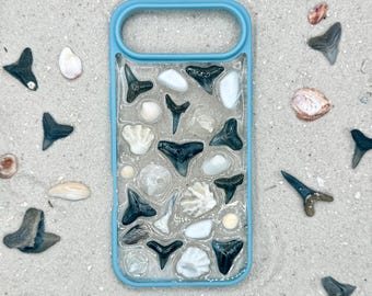 iPhone 17 Air Handmade Shark Tooth Sea Shell iPhone Case / recycled plastic / seashell phone case / Fossilized Shark Teeth / Ocean