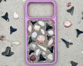 iPhone 17 Pro Max Handmade Shark Tooth Sea Shell iPhone Case / recycled plastic / seashell phone case / Fossilized Shark Teeth / Ocean