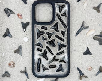 iPhone 16 Pro Max Handmade Shark Tooth Sea Shell iPhone Case / recycled plastic / seashell phone case / Fossilized Shark Teeth / Ocean