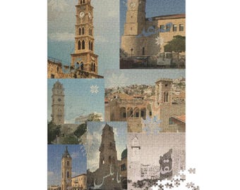 Rompecabezas de 1000 piezas con póster de las Torres del Reloj en Palestina y hojalata