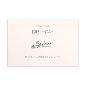 Carte de voeux personnalisée avec fleurs et prénom pour le mois de naissance du Levant