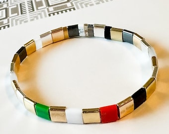 Pulsera de vidrio marino TILA de Miyuki con los colores de la bandera de Palestina