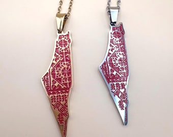 Collar con colgante de mapa de Palestina chapado en oro con diseño de motivo