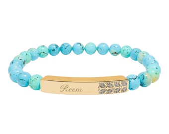 Pulsera de barra de piedra natural con nombre grabado y motivo de clavel