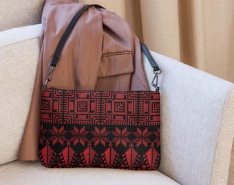Red Palestinian Motif Design Print Shoulder Bag