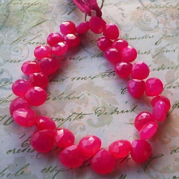 Bright Pink Chalcedony Faceted Briolettes - Lot of 4