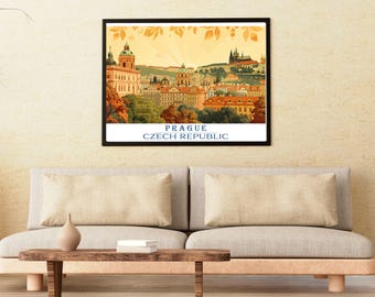 Prague Travel Poster Vintage Wall Art Czech Republic Cityscape Decor Traveler Gift Home or Office Decoration  DIGITAL Download Printable