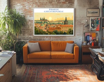 Prague Travel Poster Vintage Wall Art Czech Republic Cityscape Decor Traveler Gift Home or Office Decoration DIGITAL Download Printable