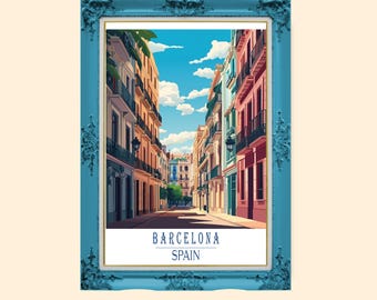 Barcelona Spain Travel Poster Sagrada Familia Cityscape Print Vintage Mediterranean Wall Art Download DIGITAL Printable Nature Art
