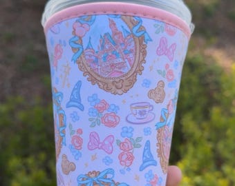 Kingdom Dreams Reusable Cup Sleeve- Fabric Iced Coffee Wrap - Cute Retro Cup Holder - Gift for Coffee Lovers - Disney