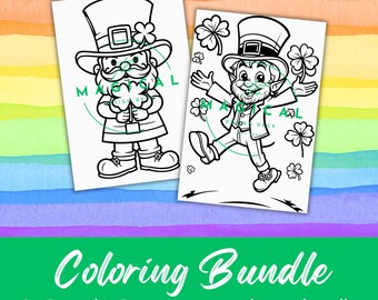 St. Patrick's Day Coloring Pages: Leprechaun & Rainbow (Printable PDF)