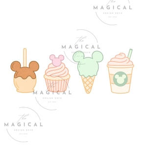 Disney Snacks SVG PNG – Pastel Mickey Treats Clipart – Dole Whip, Ice Cream, Cupcake, Caramel Apple – Cute Disney Digital Download