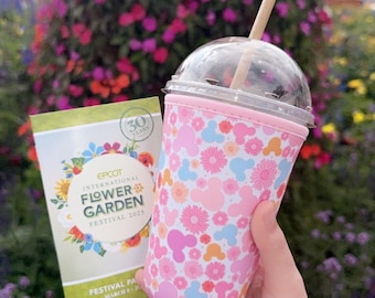 Reusable Cup Sleeve - Flower and Garden Coffee Cozy - Fabric Iced Coffee Wrap - Cute Retro Cup Holder - Gift for Coffee Lovers - Disney