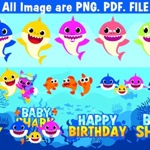 Baby Hai PNG und PDF Bundle, alles Gute zum Geburtstag Baby Hai, Baby Hai Geburtstag Thema Digitaler Download