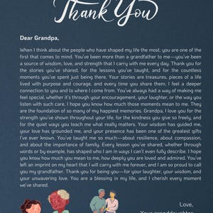 Carta de agradecimiento sincera para el abuelo de parte de una nieta cariñosa: PDF imprimible de recuerdo