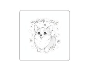 Pegatina de Corgi con sentimiento de suerte / diseño con vibra de suerte, acentos verdes de suerte