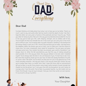 Carta de agradecimiento sincera para papá de parte de una hija amorosa: PDF imprimible de recuerdo
