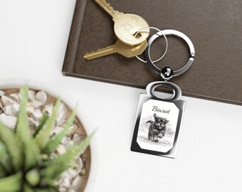 Llavero con retrato de mascota con dibujo a lápiz personalizado, recuerdo personalizado