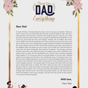 Carta de agradecimiento para papá de un hijo cariñoso: PDF de recuerdo imprimible