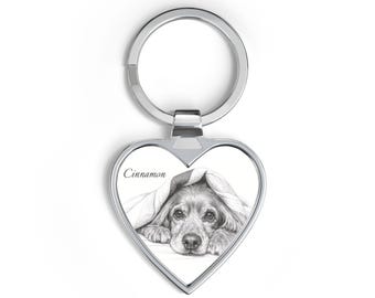 Llavero con forma de corazón con retrato de mascota, boceto a lápiz personalizado / Recuerdo personalizado
