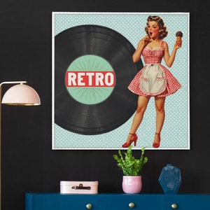 Maximalist Wall Art, Baby Blue Print Retro Woman, 1950s/1960s Trendy Wall Art, Eclectic Wall Art, Maximalist Home Decor, Trendy Print Gift
