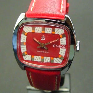 Vintage Otaka Manual Wind Swiss Watch Red Dial and Strap Retro 1970's style