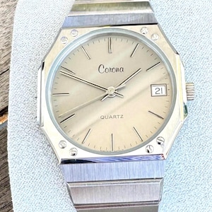 Vintage Corona Quartz Watch - New Old Stock - 32mm Unisex - Octagonal Case - Swiss Movement