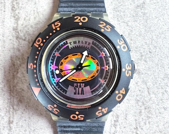 Vintage Swatch Scuba 200 Watch: Neon Green & Purple, 90s Retro