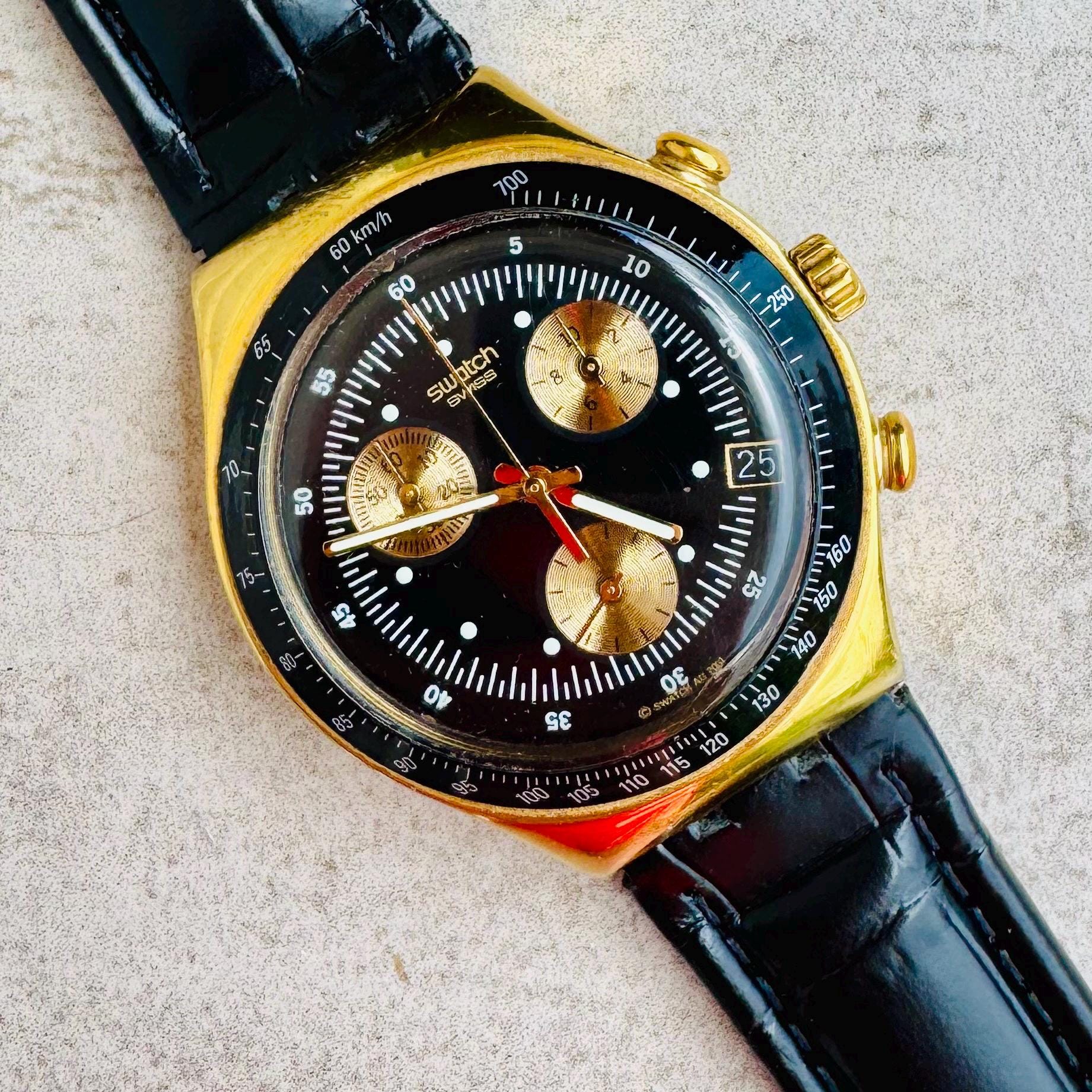 Vintage Swatch Goldfinger Chronograph Watch | 90s Swiss Watch 