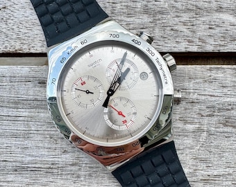 Swatch Irony Chrono Mens Watch – Silver Dial, Stainless Steel 43mm