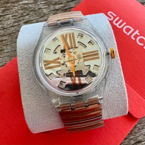 Vintage Swatch automatisk skelettklocka: Copper Rush, flexibelt metallarmband