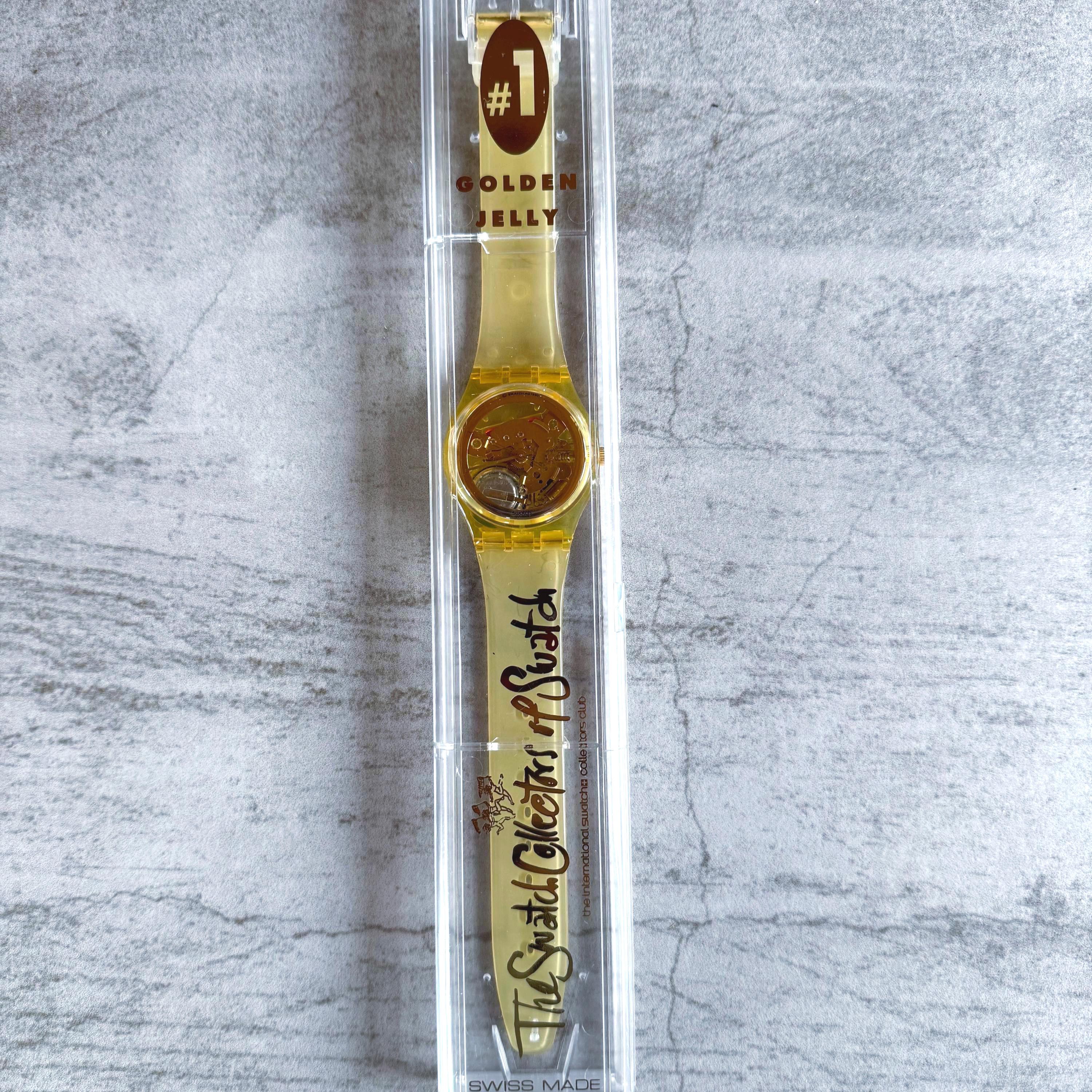 Vintage Iconic Swatch Watch GOLDEN JELLY Transparent Dial - Club