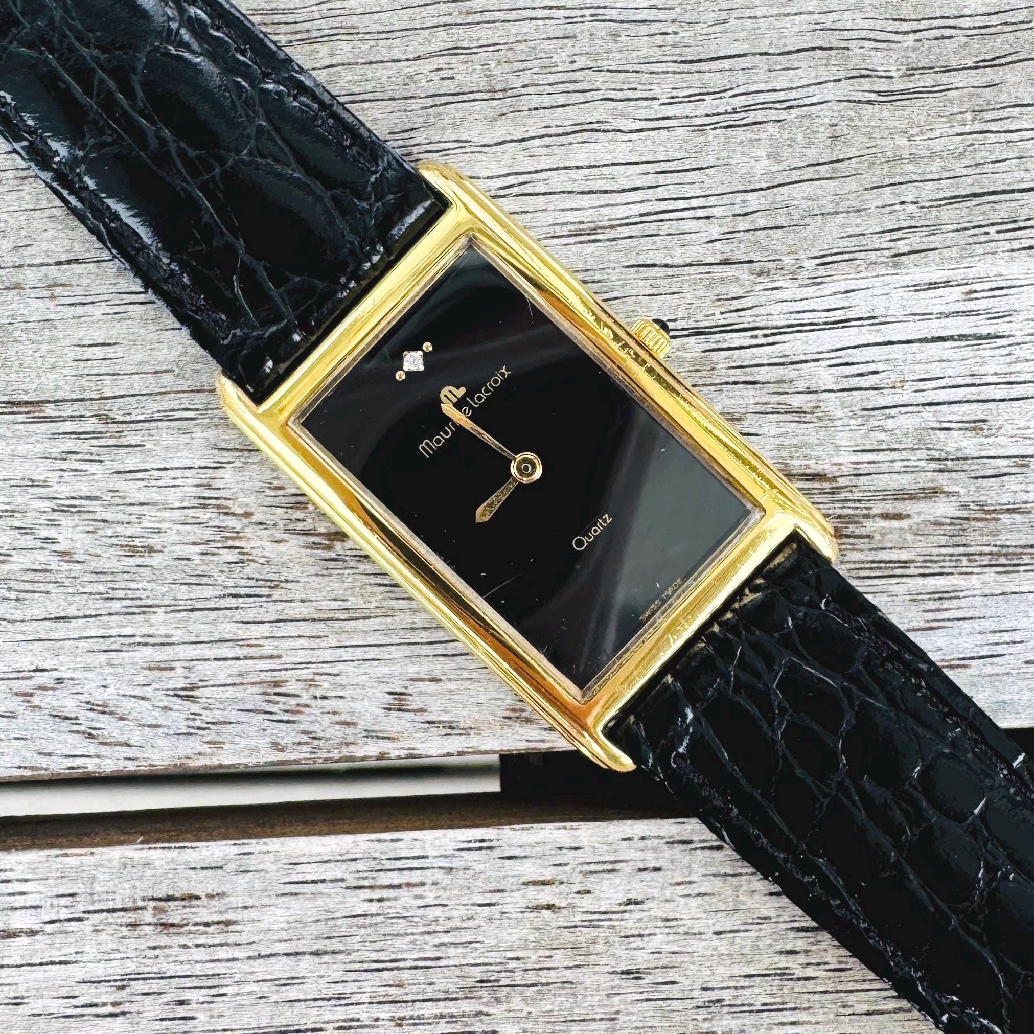 Vintage Maurice Lacroix Quartz Uhr mit Diamant Gold Rechteckig