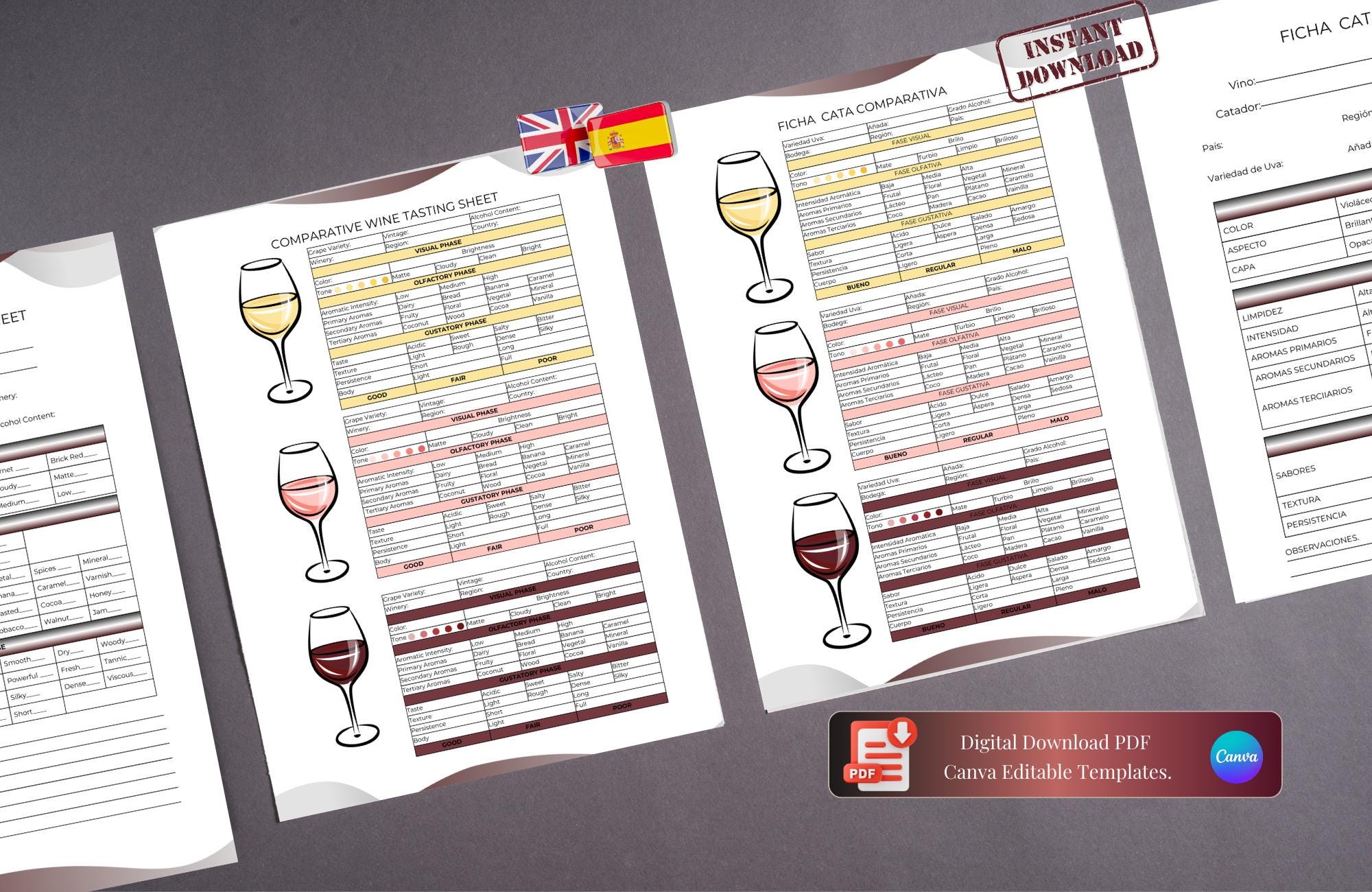 Printable Wine Tasting Sheets | 4-page Digital PDF | Español-english ...