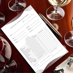 Pack de Fichas de Cata de Vinos / Español-Inglés / Pack de 5 Fichas de Cata (4 cualitativas + 1 cuantitativa sistema de 100 puntos)