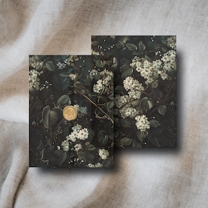 Anthea | Printable Vellum Jacket, Dark Moody Floral White Flower Vellum Wrap Digital Download, Wedding Invitation Sleeve, 5x7 Card Cover