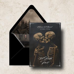 Till Death Do Us Part | Printable Wedding Save the Date, Dark Moody Gothic Goth Halloween Skeleton Wedding Announcement, Editable Invitation
