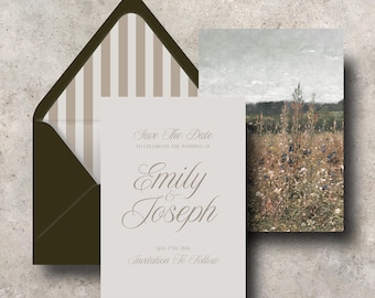Emily Classic | Printable Wedding Save the Date, Dark Moody Floral Classy Wedding Announcement, Editable Invitation Template, Classic Invite