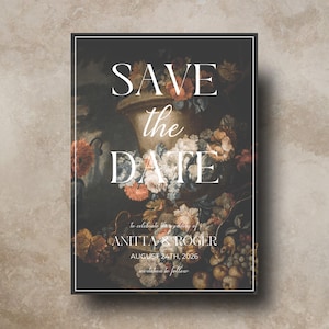 Cerridwen | Printable Wedding Save the Date, Dark Moody Floral Colorful Autumn Fall Wedding Announcement, Editable 5x7 Invitation Template