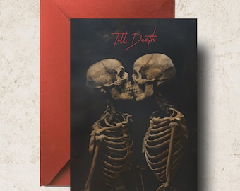 Hasta que la muerte nos separe / Tarjeta de San Valentín, Pintura de amor de esqueleto de amante oscuro, Día de San Valentín, Gótico, Halloween, Saludo hasta la muerte