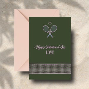 Valentijnsdag kaart tennis | Tennisbal Tennisbaan Love Love Card, Girly Elegant Classy Tennis Match groen en roze Perfect Match Card