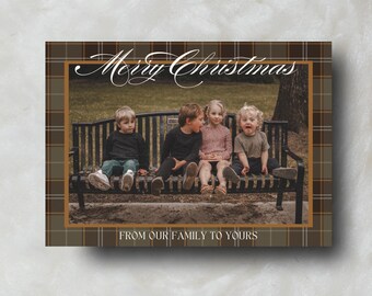 Brown Tartan Plaid Christmas Photo Card | Customizable Holiday Greeting (Digital Download)