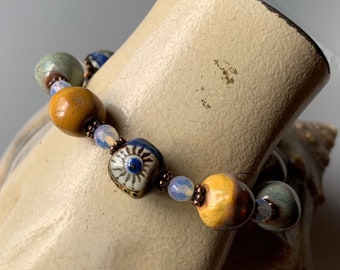 Handmade Ceramic Eye Bead Bracelet