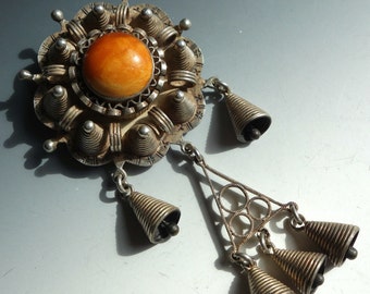 Vintage Butterscotch Amber Silver Brooch