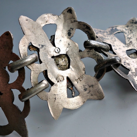 Vintage Peru Silver Linked Bracelet Wide - image 4