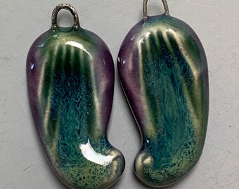 Ceramic Earring Dangles Peacock Amethyst